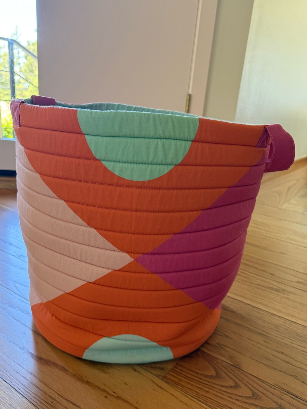 The Container Store Quilted Fabric Storage Bin in Orange, Pink, Aqua & Purple